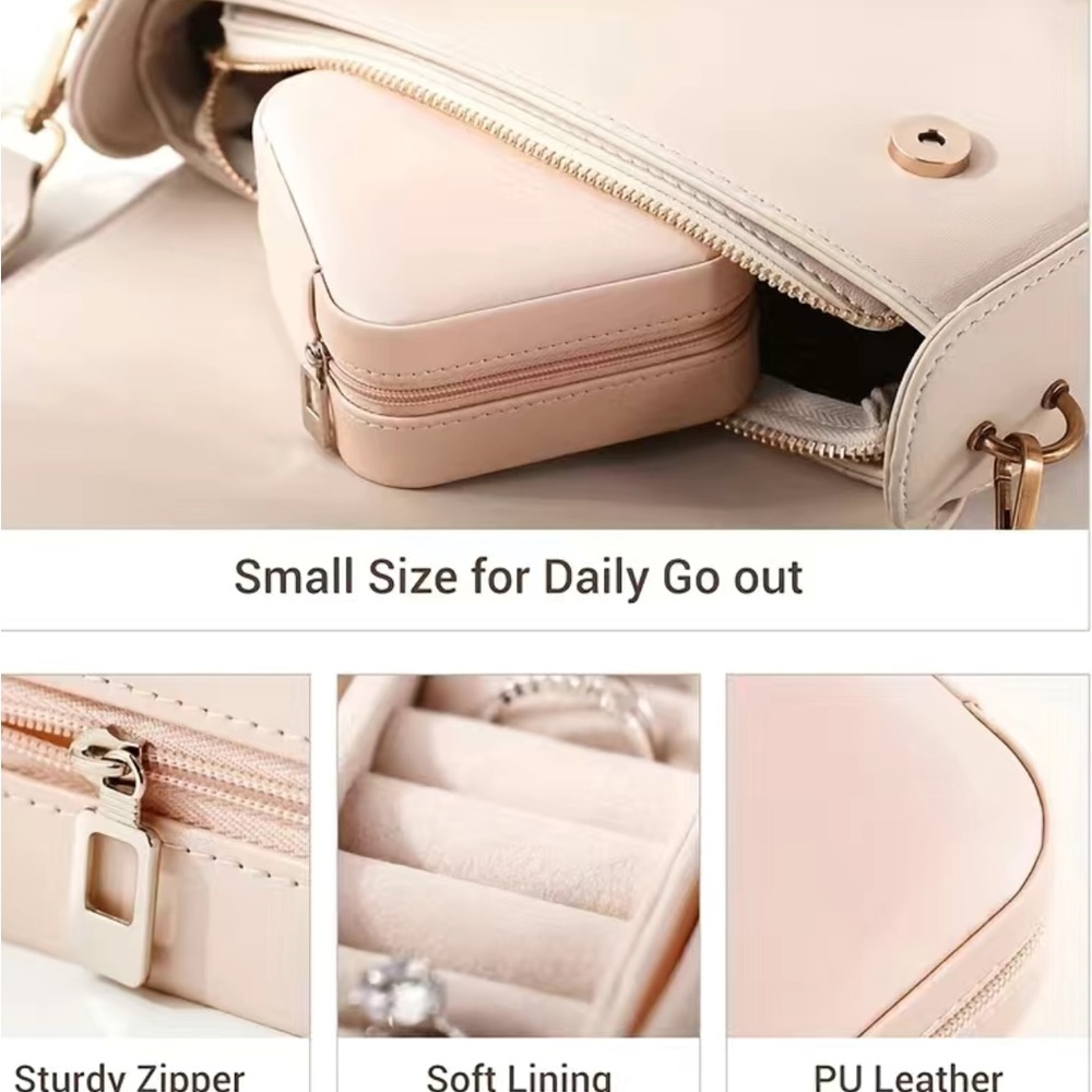 Pink- Pocket jewelry case, PU leather Perfect for travel organizer 3.93 x 3.93 - Picture 5 of 11